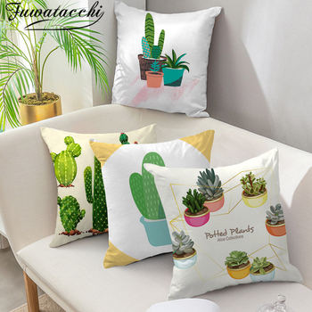 Fuwatacchi Tropical Plant Cushion Cover Cactus Green and White Printed Pillow Cover For Home Chair Sofa Decorative Pillowcases